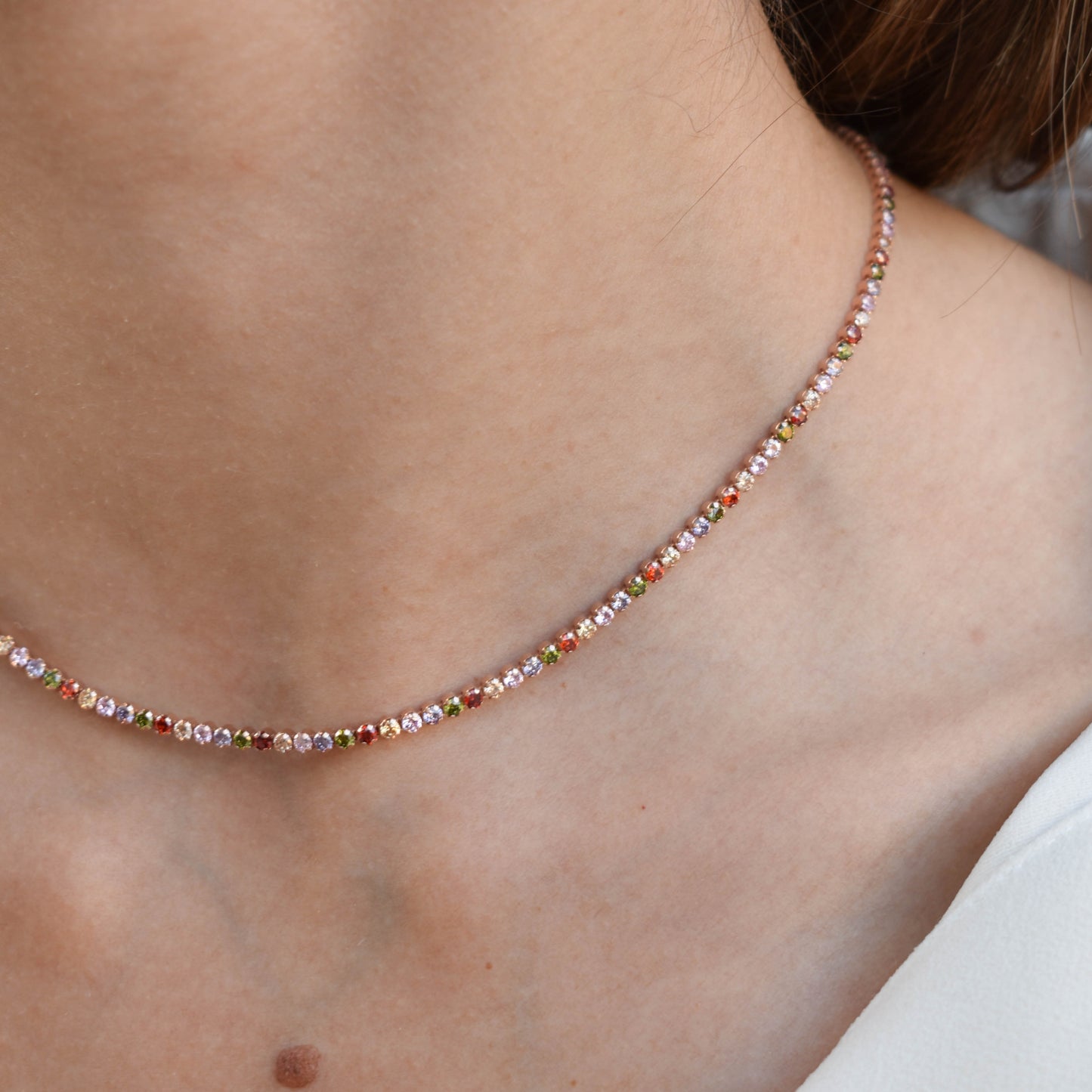 Color Crystal Tennis Necklace