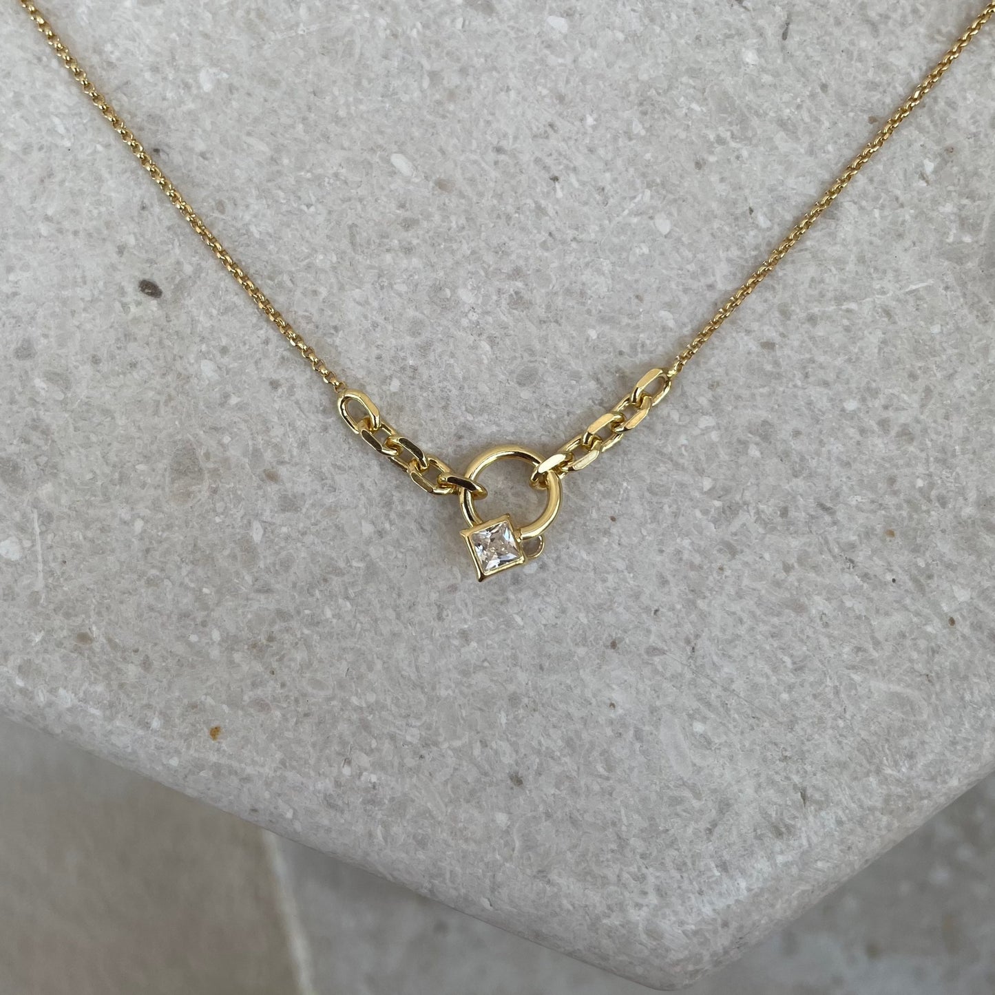 Squared Crystal Pendant Necklace